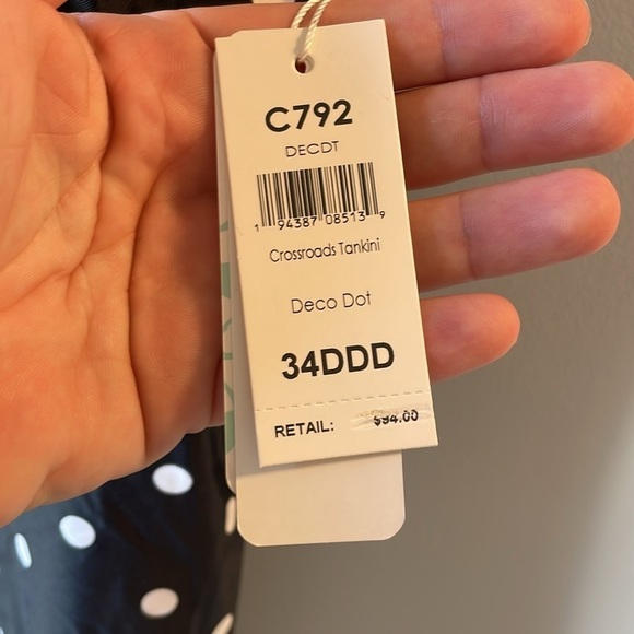 NWT Swim Systems, 34DDD underwire cups, black & white polka dot tankini top - Picture 5 of 10